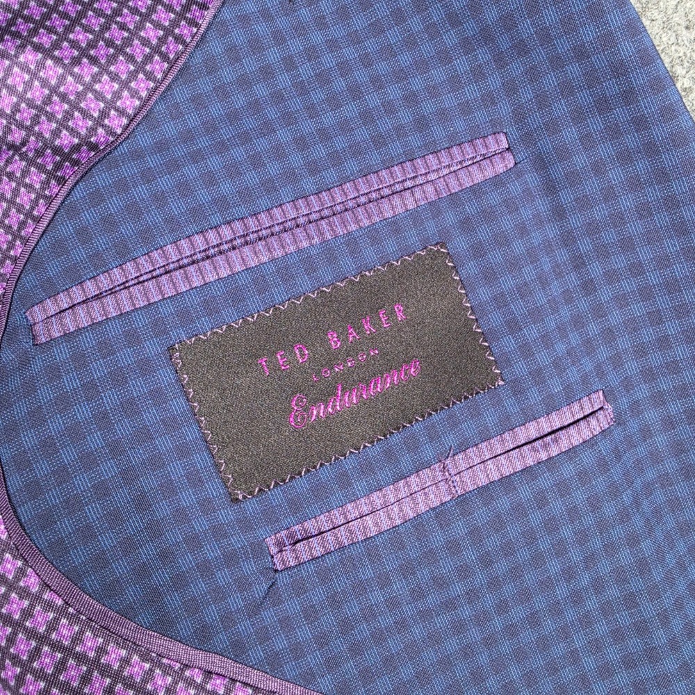 Ted Baker Suit Mens 35R Blue Micro Check Wool Blend Jay CT Slim Fit 2-Piece - Picture 14 of 16